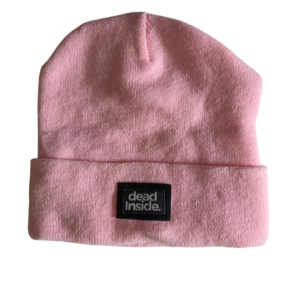 Dead Inside Pink Cuffed Beanie Hat Emo Pastel Goth Streetwear Skull Cap
